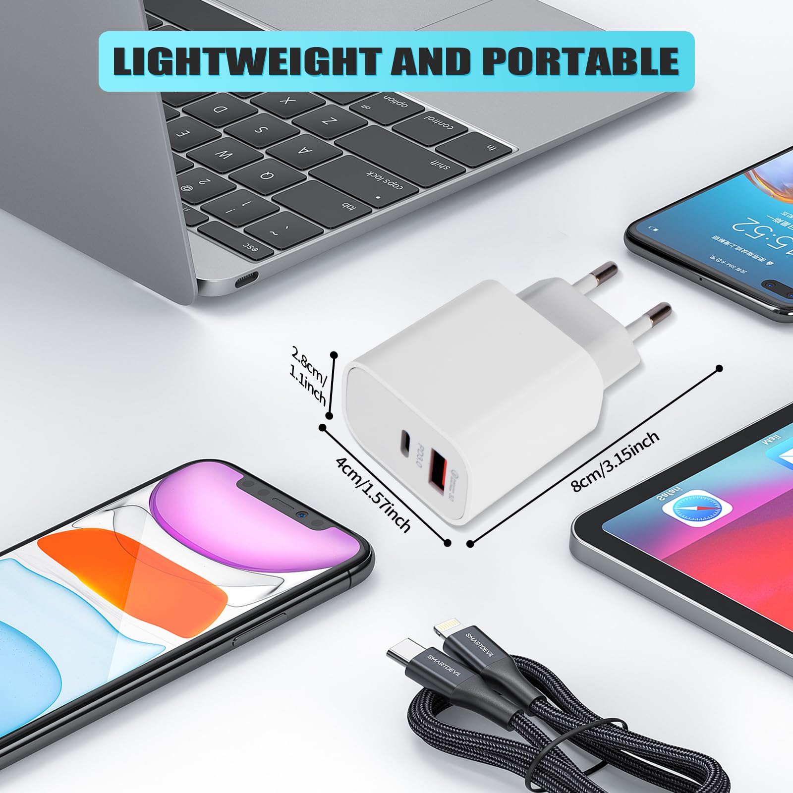 3 Pezzi Caricatore USB C, 20W Presa per iPhone iPad Samsung Xiaomi Oppo, USBC Caricabatterie Rapido Alimentatore Presa Carica (Bianco Latteo)