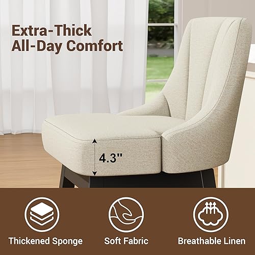 Miniatura 4 de Taburetes de bar giratorios con respaldos, 26 pulgadas de altura de mostrador, taburetes de bar tapizados de tela de lino extra con patas cuadradas