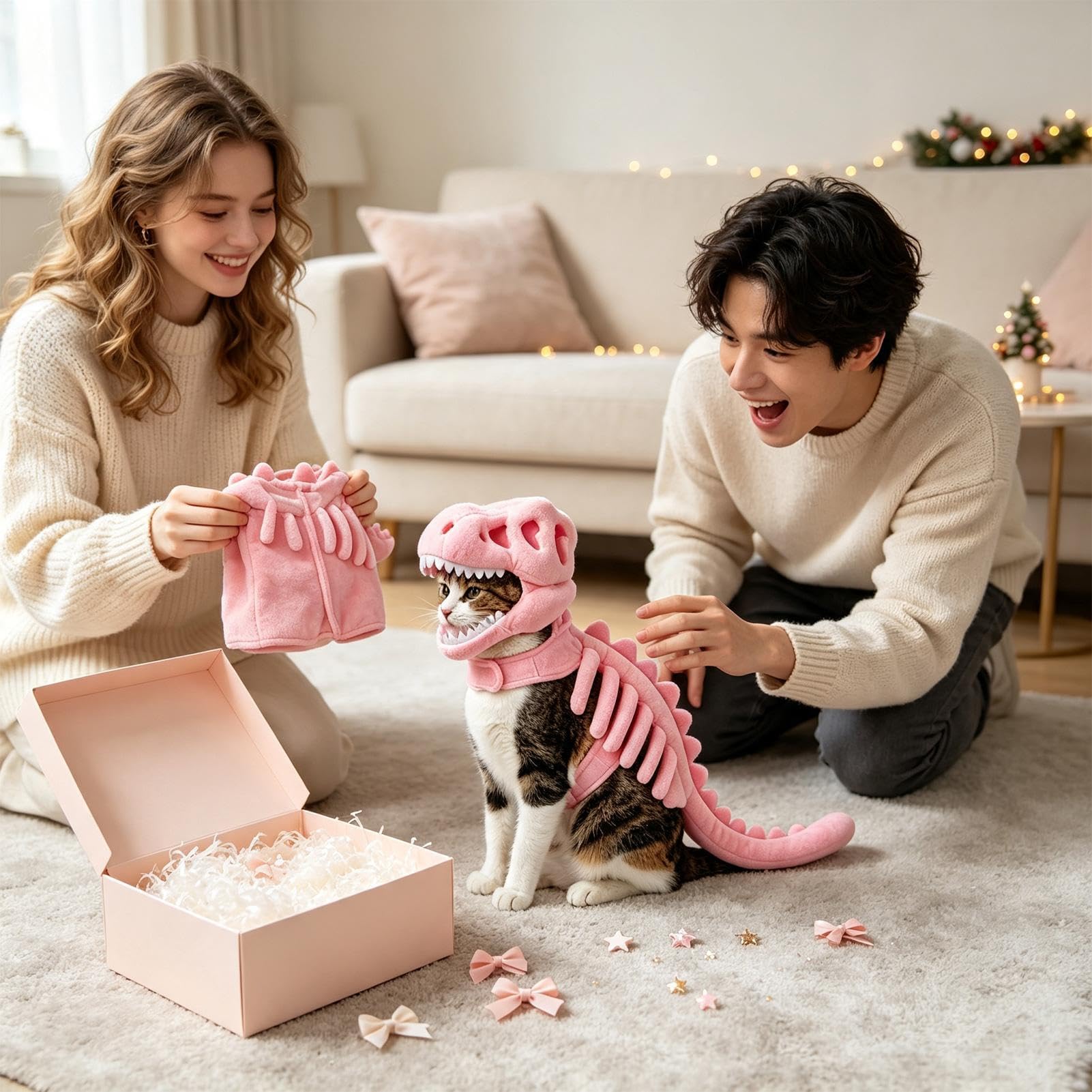 Kostium kota dinozaura miękki pluszowy szkielet 3D zabawny strój cosplay