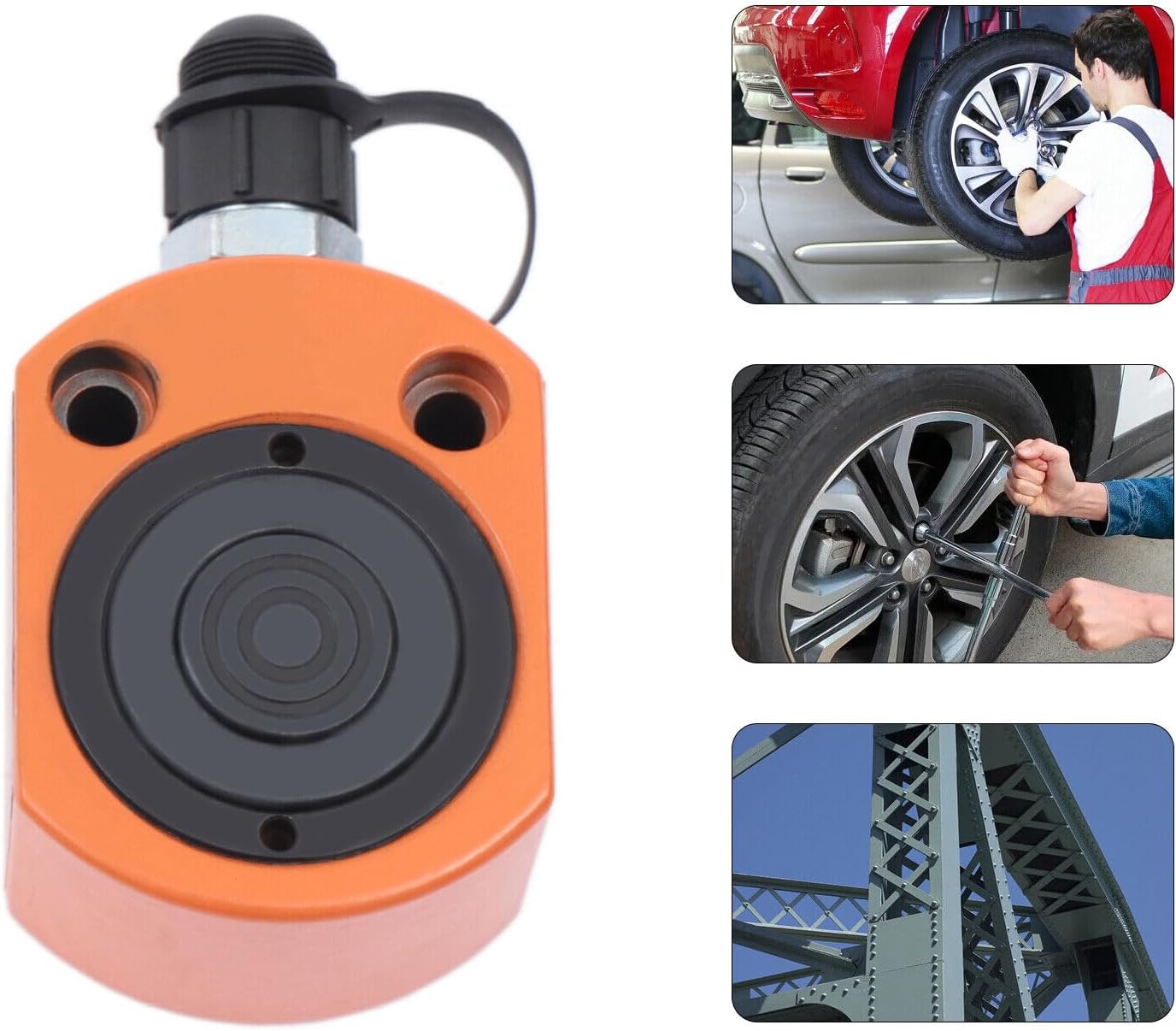 20 Tons Stroke Hydraulic Cylinder Jack, Low Profile Porta Power Ram Single-Acting Mini Jack Ram Multi Stage 1" Stroke Lifting Cylinder, Portable for Machinery, Bridge, Construction