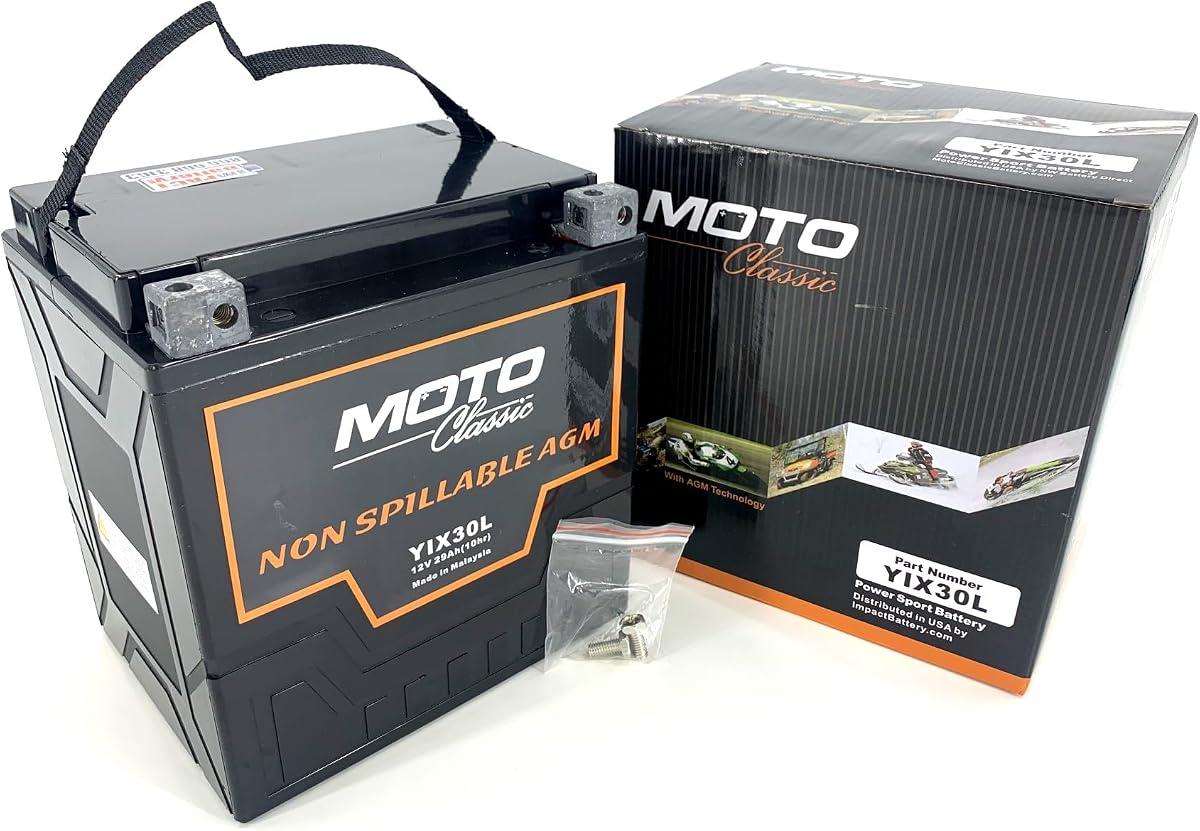MotoClassic YIX30L 12V 34Ah 420CCA Sealed AGM High Performance Replacement Battery - YIX30L Battery Replaces YIX30L-BS, 66010-97, ETX30L, YUAM6230X, YB30L-B for ATV/Motorcycle