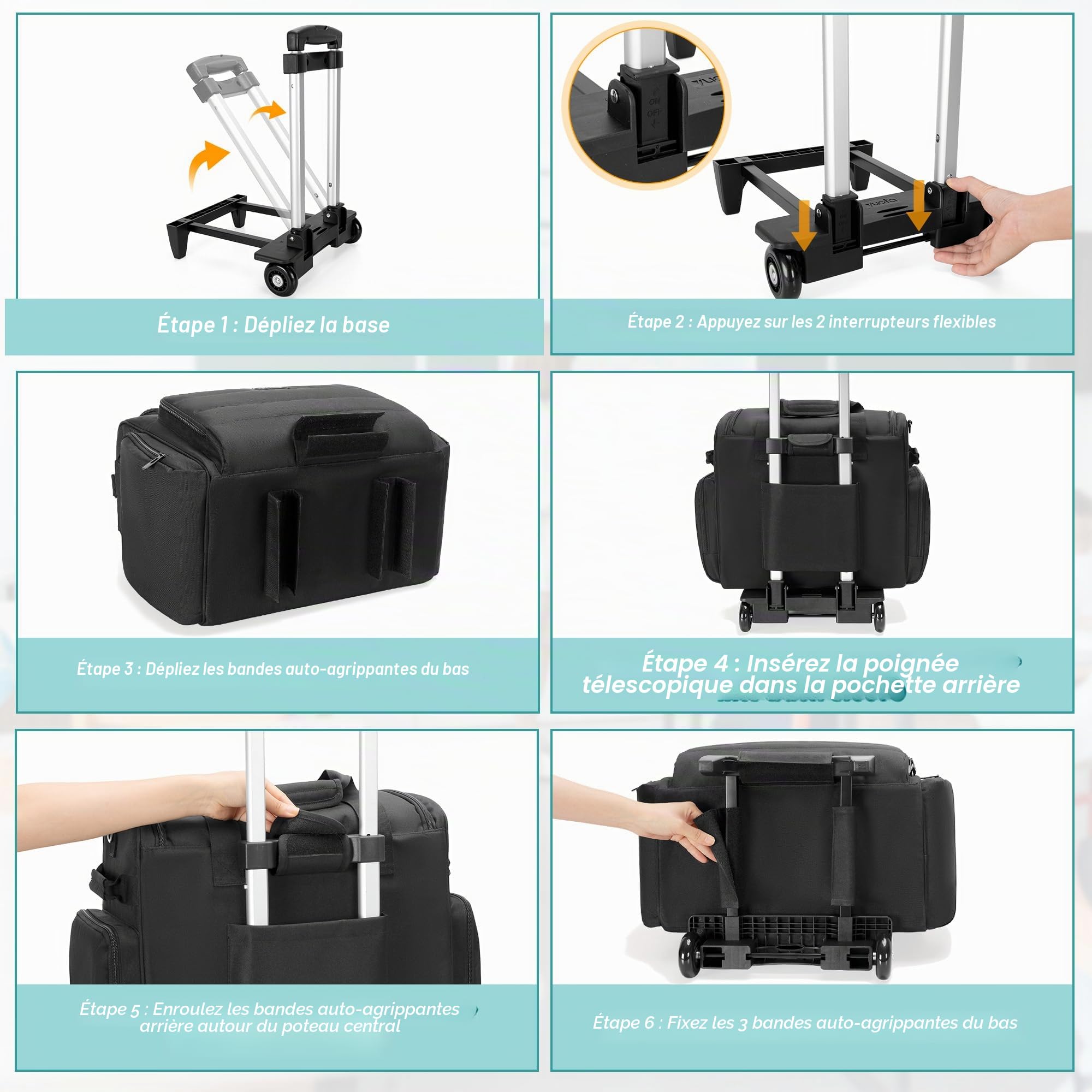 CURMIO Sac de Travail pour Enseignant, Mallettes à Roulette pour Professeur Adapté Aux Ordinateurs Portables de 15,6", Noir (Design Breveté)