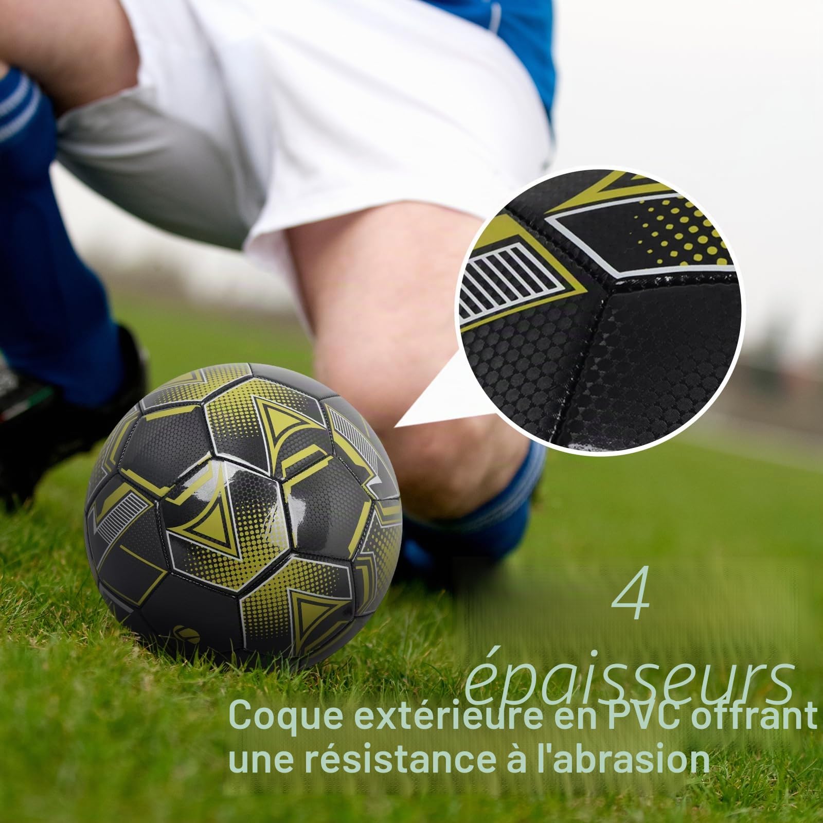 Ballon De Foot Taille 5 pour Unisexe Adulte Jeunesse, intérieur extérieur Pratique Match de Football, Ballon de Foot en Cuir avec Pompe