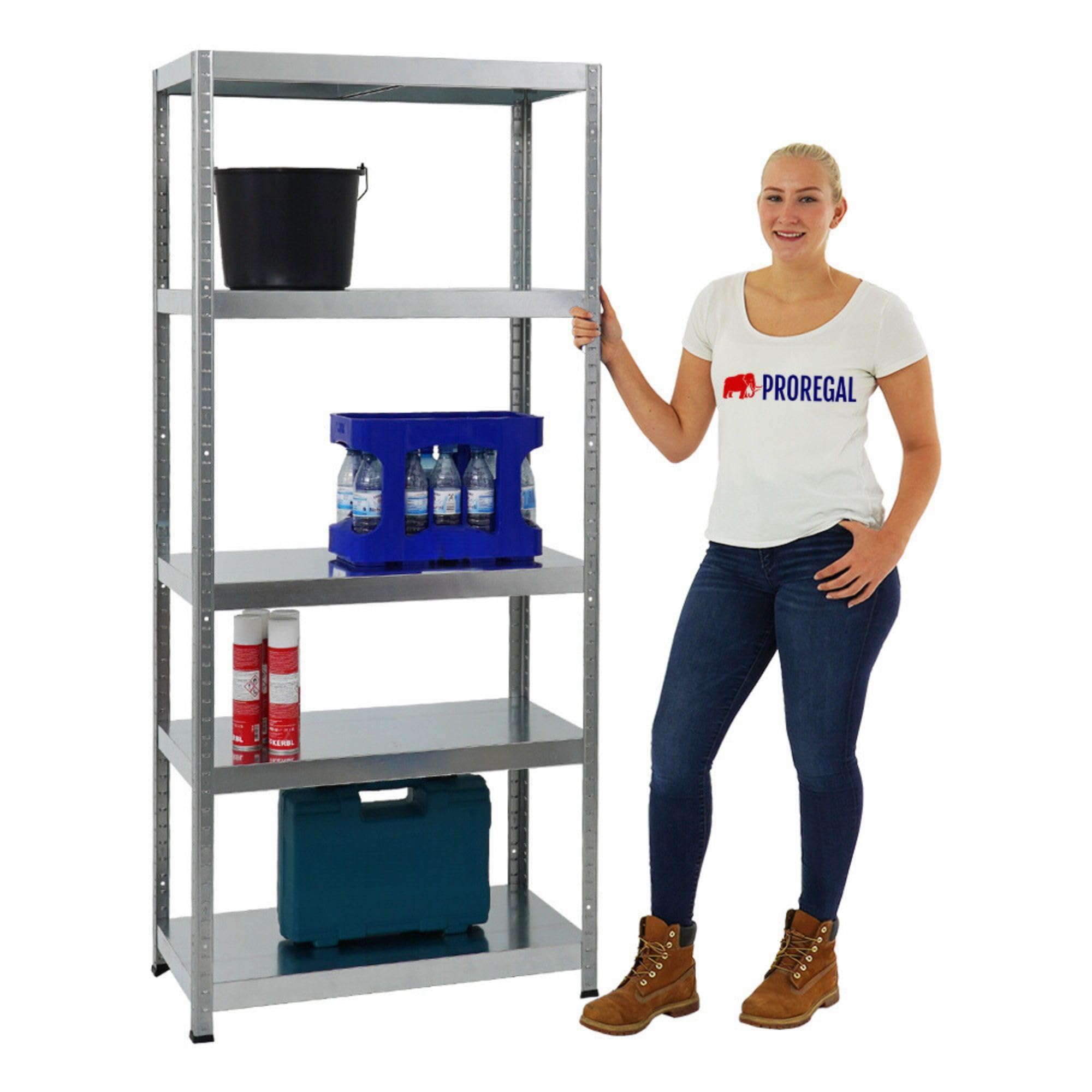 PROREGAL Metallregal Steel Eagle 180x80x40cm Fachlast 130kg Verzinkt Schwerlastregal, Küchenregal, Kellerregal, Steckregal, Garagenregal, Lagerregal