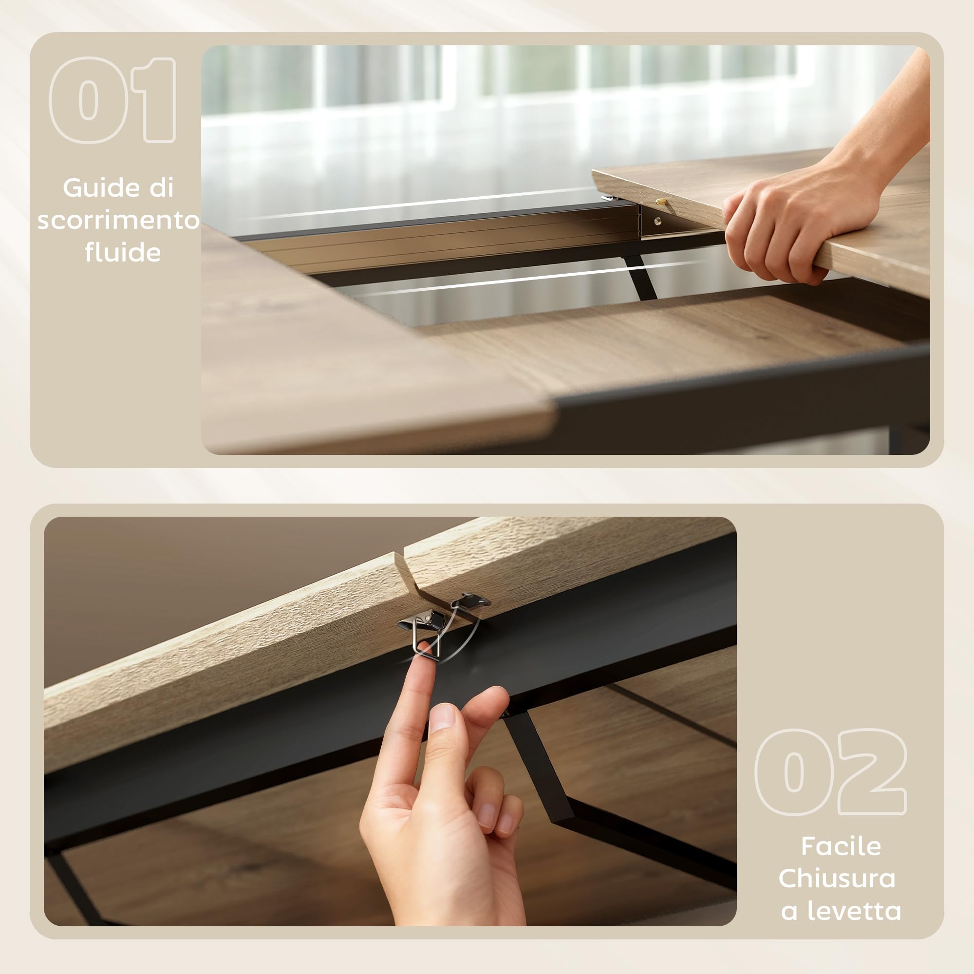 HOMCOM Tavolo da Pranzo Allungabile per 6-8 Persone con Pannelli Rimovibili, 140-180cm Tavolo Allungabile Rettangolare con Base in Acciaio, Stile Industriale, per Sala da Pranzo Soggiorno, Color Legno