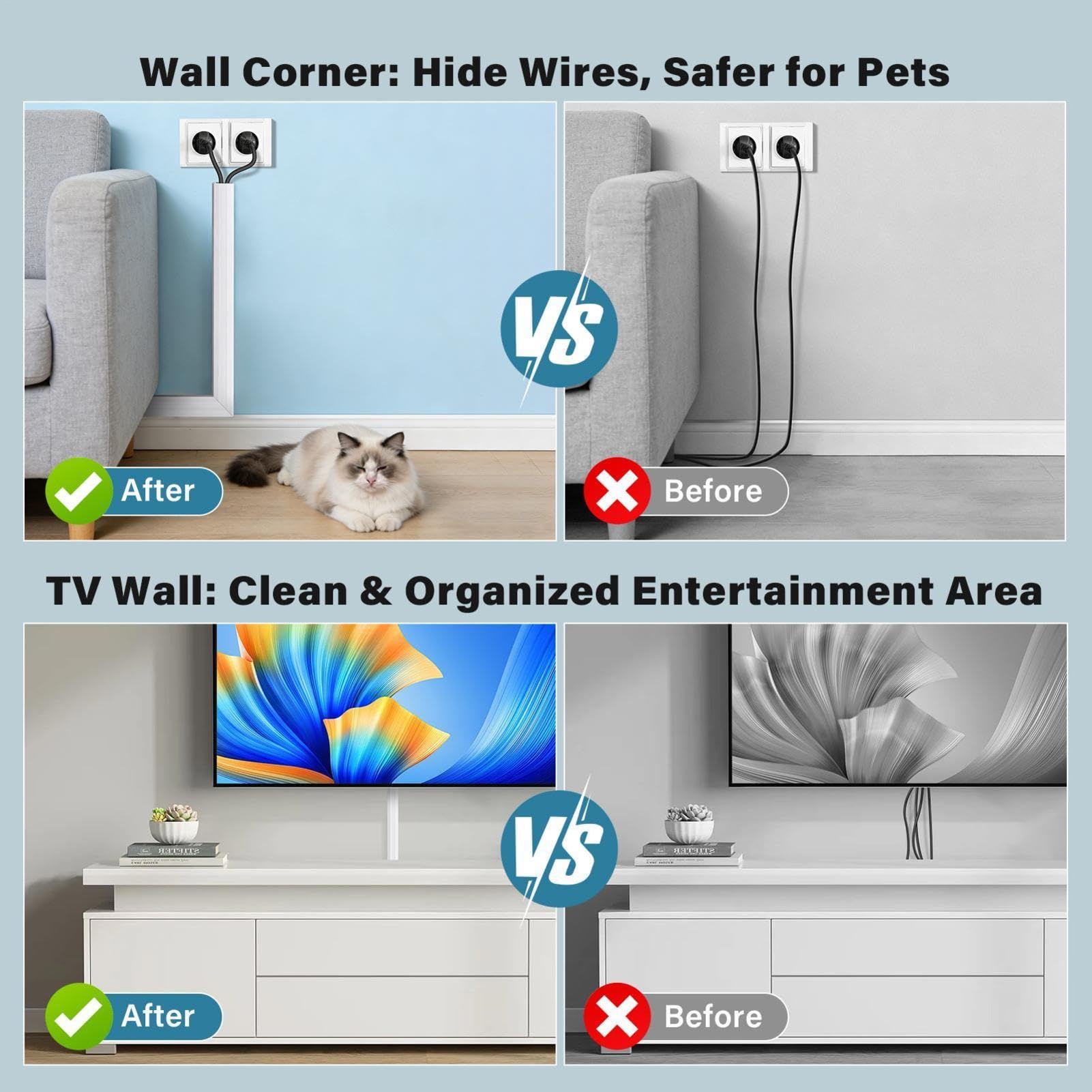 Goulotte 30 x 15 mm Blanche, Bande de câble PVC 1 m x 20 pièces | Wand-Leitungsverstecker zuschneidbar, Universal Kabel Kanal Kabelleiste, Überstreichbarer für die Wand, TV