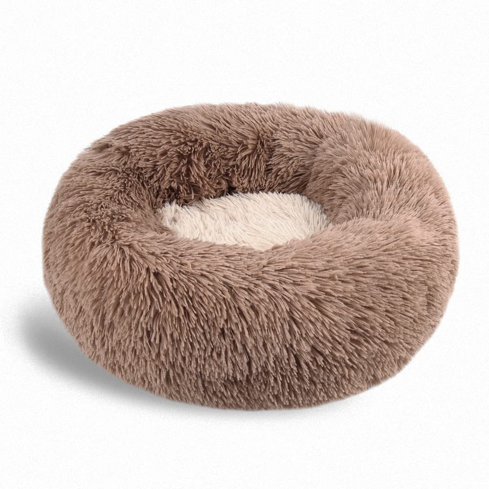Lukery Dog Cat Donut Bed, Fluffy Plush Puppy Kitten Cuddler Round Bed, Warm and Soft Pet Cosy Anti Anxiety Beds for Small/Medium/Large Dogs (40CM,Coffee)