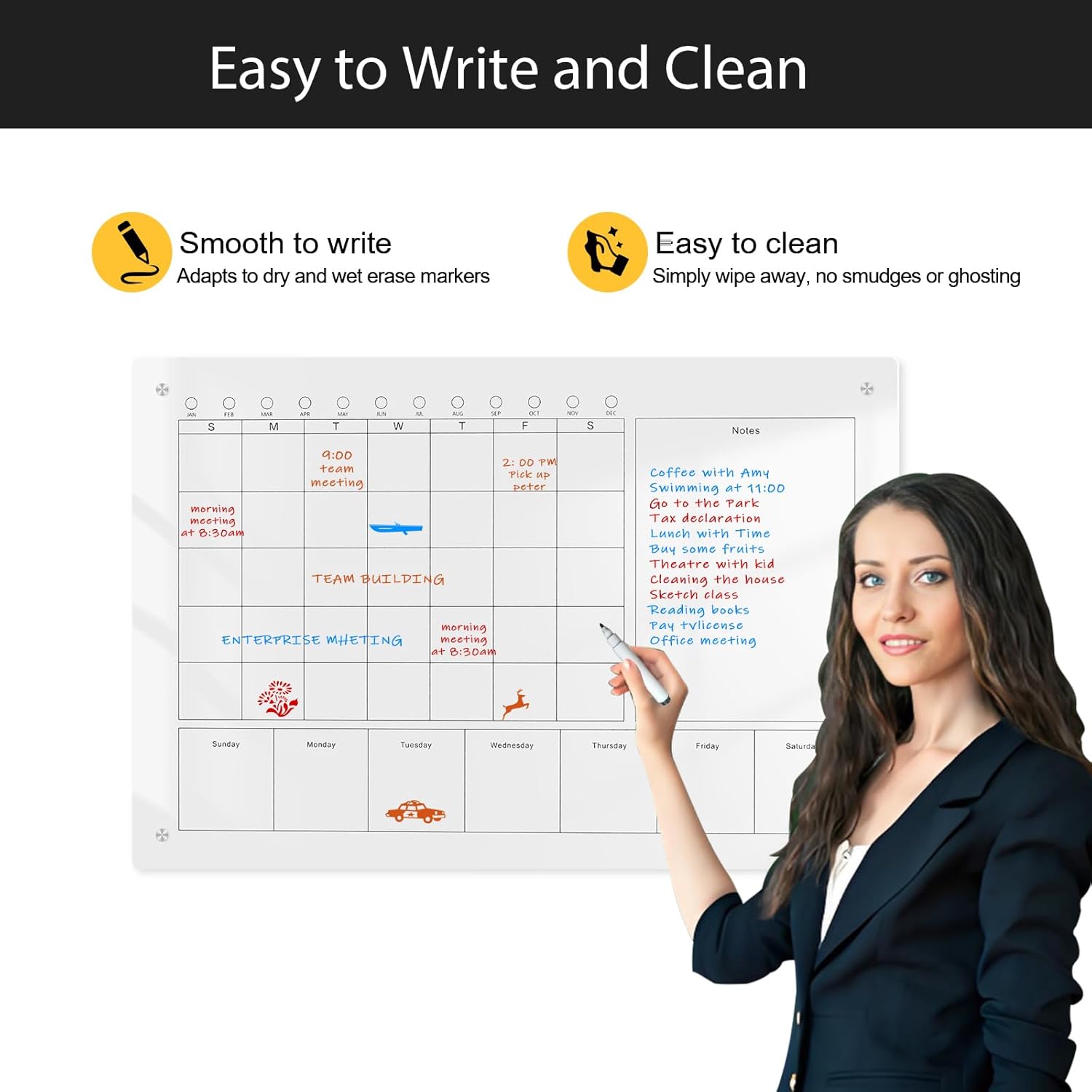 Large Acrylic Calendar for Wall,24"X16",Acrylic Dry Erase Calendar for Wall,Clear Acrylic Wall Calendar for Home/Office