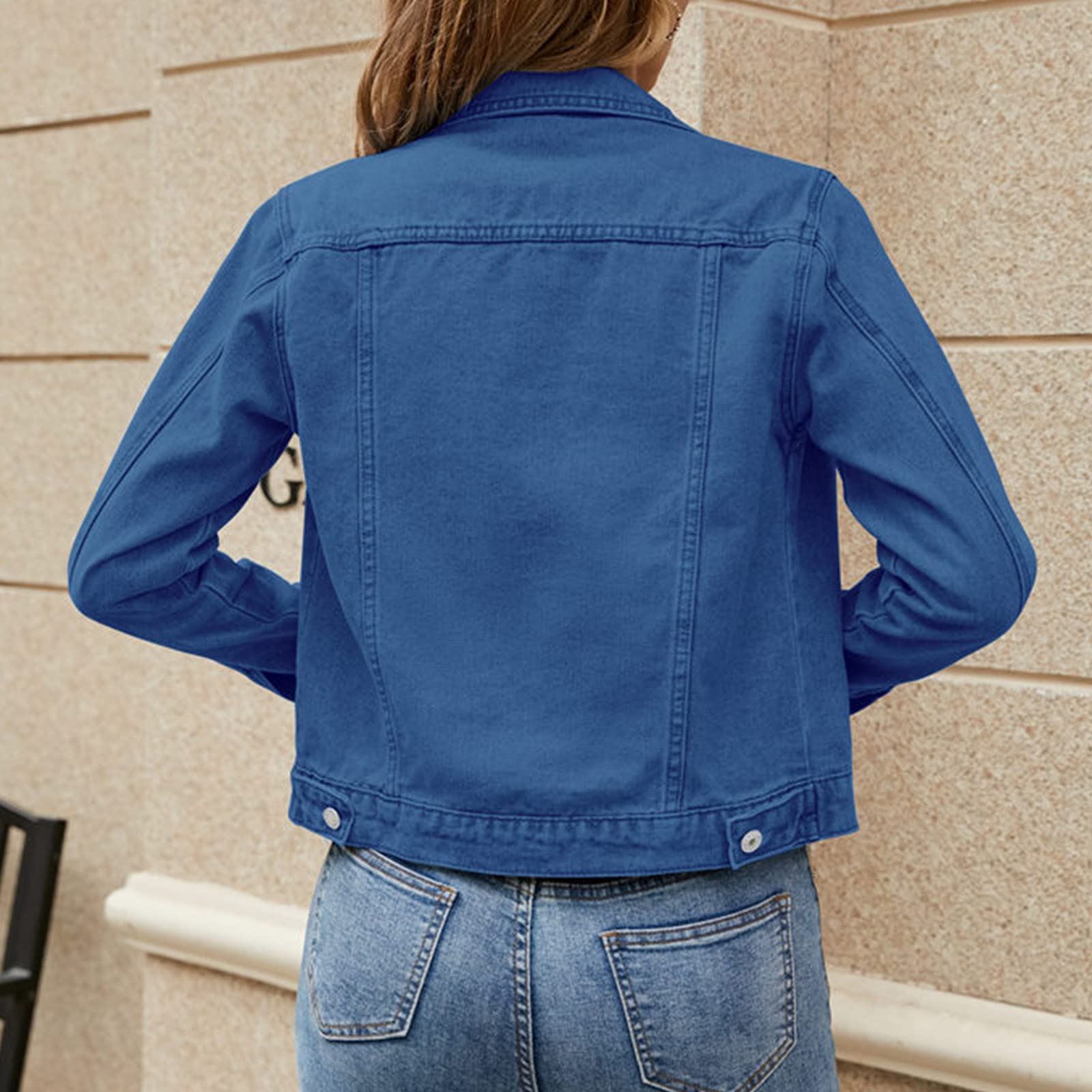 Générique Veste en coton denim boutonné de couleur unie pour femmes avec poches Veste en jean Manteau Jacket Homme Sans Manches