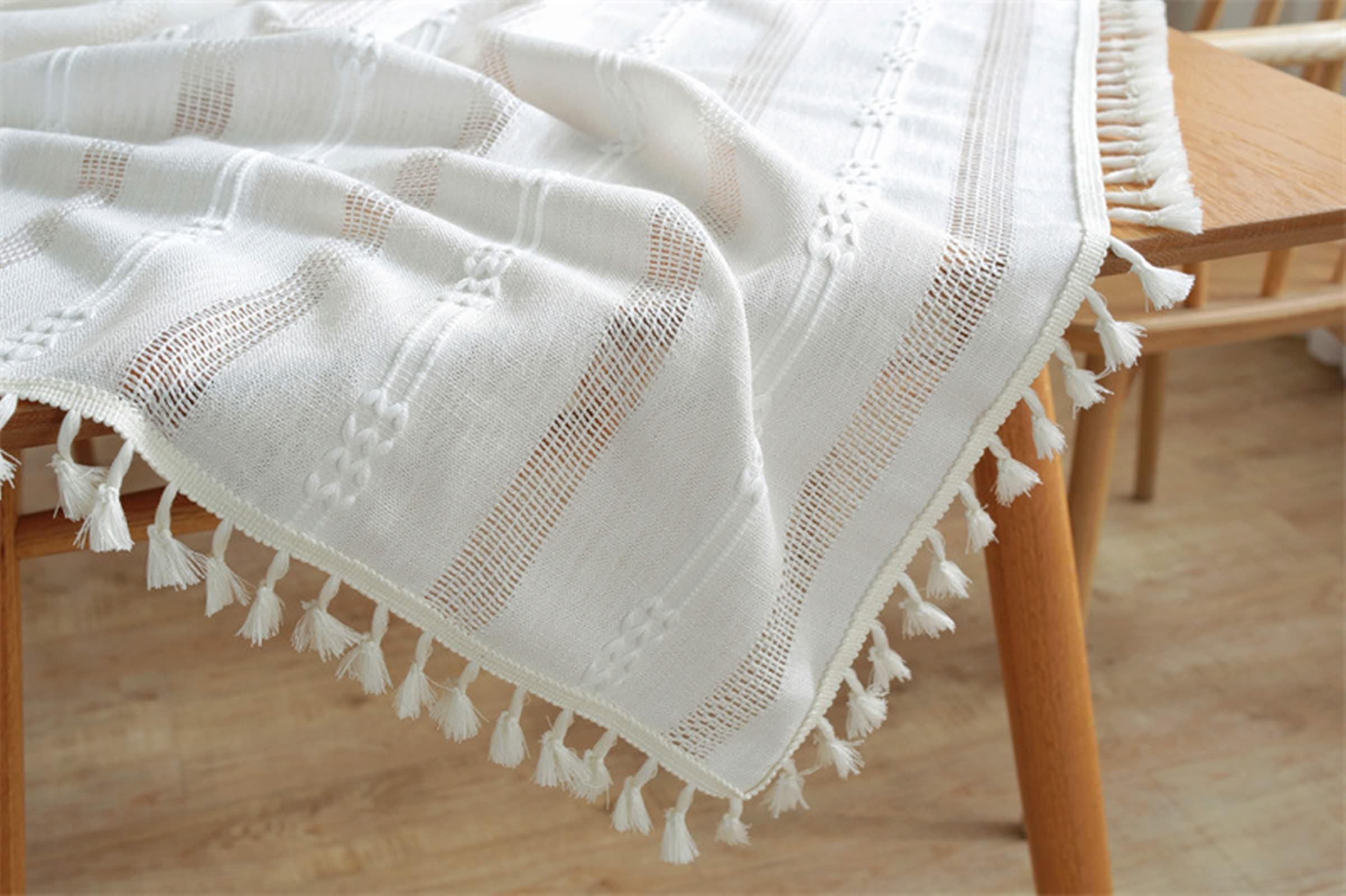 Tovaglia Decorativa Rettangolare, Tovaglie 140 x 260 cm Strisce all'uncinetto in Poliestere Copritavolo per Tavolo da Pranzo, Cucina, Festa CompleannoBianco crema