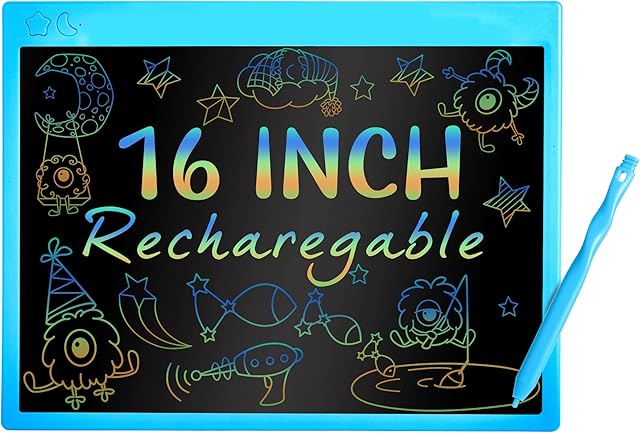 16 Inch Rechargeable LCD Writing Tablet, Erasable & Colorful Doodle Board with Eye-Protecting Large Screen, Educational Learning Toys for 3 4 5 6 7 Year Old Kids, Drawing Tablet Gift for Boys Girls
