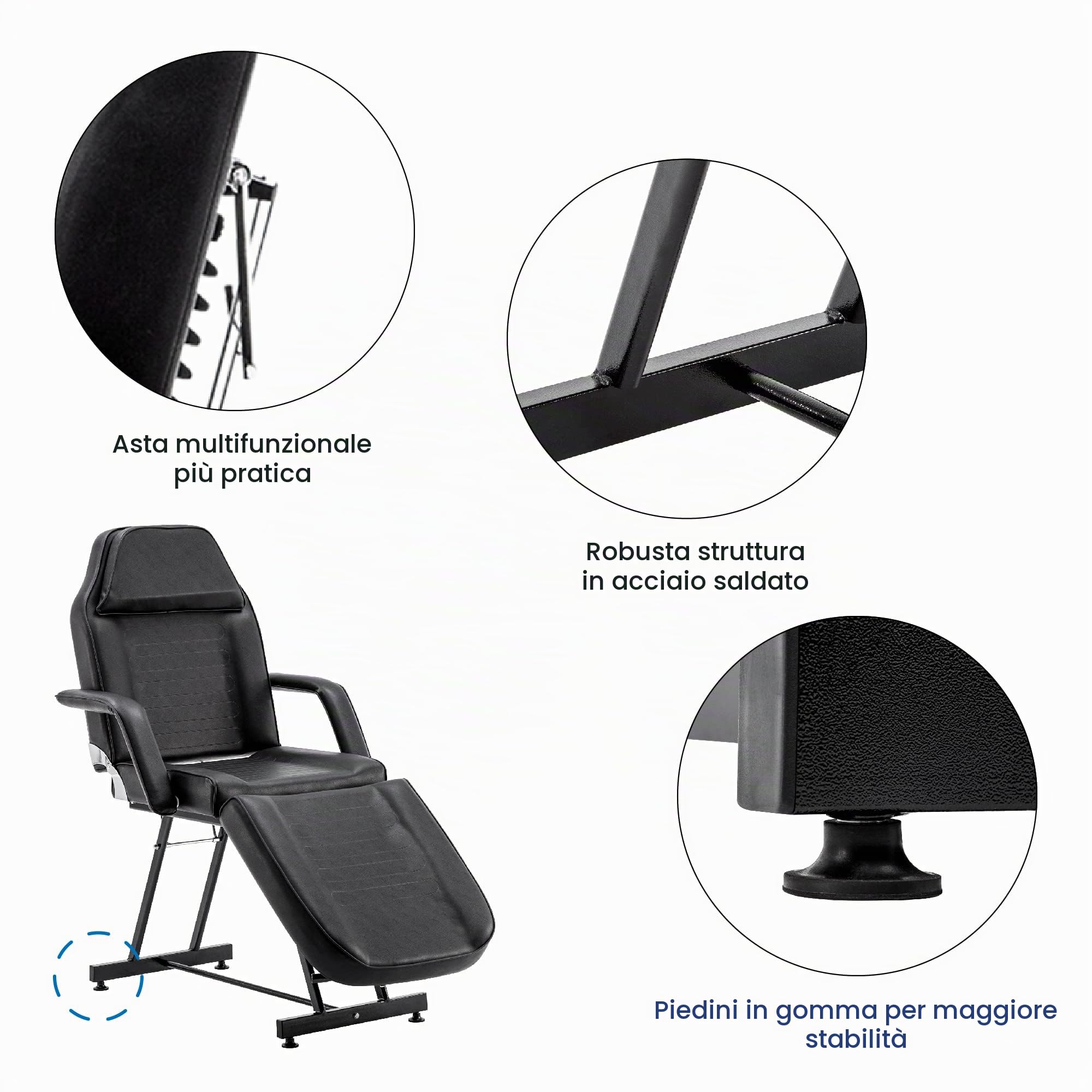 BarberPub Lettino Da Massaggio Professionale a 3 Sezioni Lettino Per Lettino Terapia Facciale Tattoo Salon Reiki Healing Table Chair 0015 (Nero)