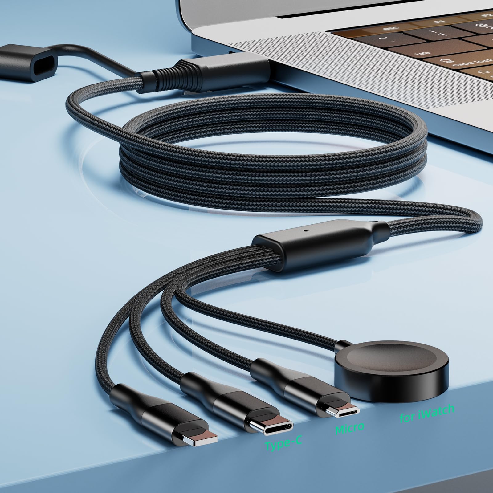A-Pce 4-in-2 Multi Charging Cable with Smartwatch Charging, Black-5FT view 5