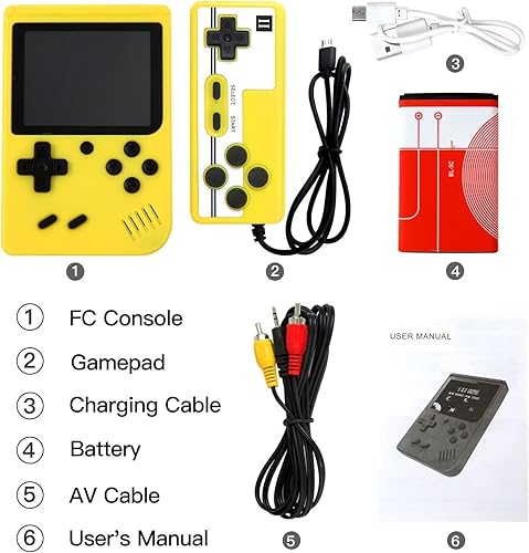 Miniatura 8 de Mini consola de videojuegos portátil retro Gameboy incorporada en 800 juegos clásicos 2023 para conectar TV y dos jugadores, amarillo