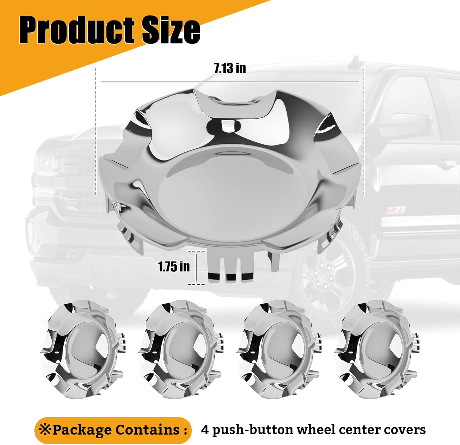 4 Pcs Wheel Center Caps Hubcap Cover, 20" 5-Spoke Wheels Only, Replace for 9596007 9595152, Compatible with Chevrolet Silverado Avalanche 2007-2013 Suburban Tahoe 2007-2014