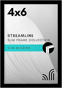 Americanflat 4x6 Picture Frame with Shatter-Resistant Glass - Streamline Collection - Thin Border Photo Frame for Tabletop and Wall Display - Hanging Hardware and Easel Stand Included - Black