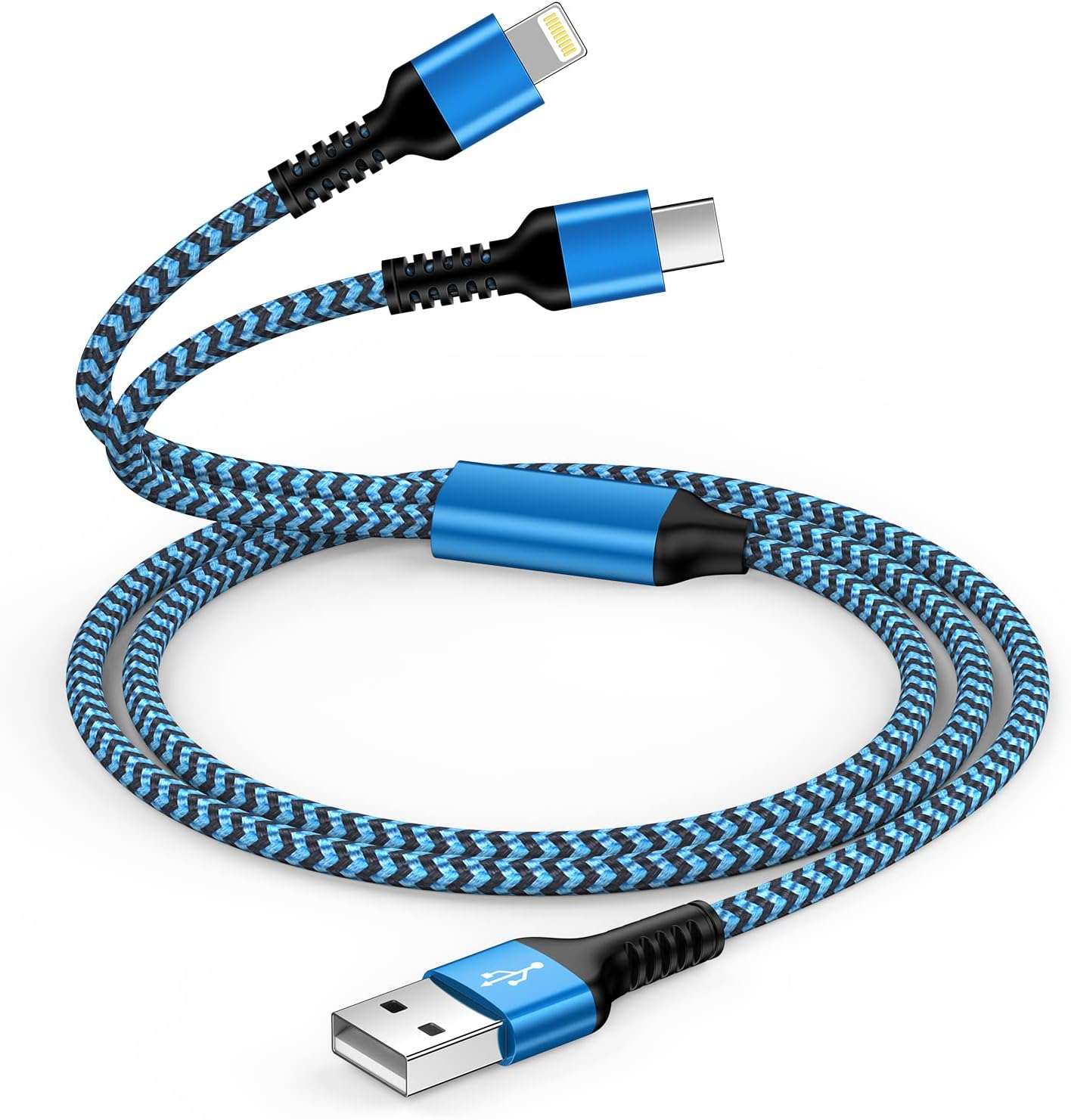 2 in 1 Multi Charger Cable, [1.2M] Multiple USB Cable with Type C/Lightning Port, Nylon Braided USB C Cables iPhone Charging Cable for iPhone 16 15 14 13 12 11,Samsung Galaxy S25 S24/S23/S22/A13/A54