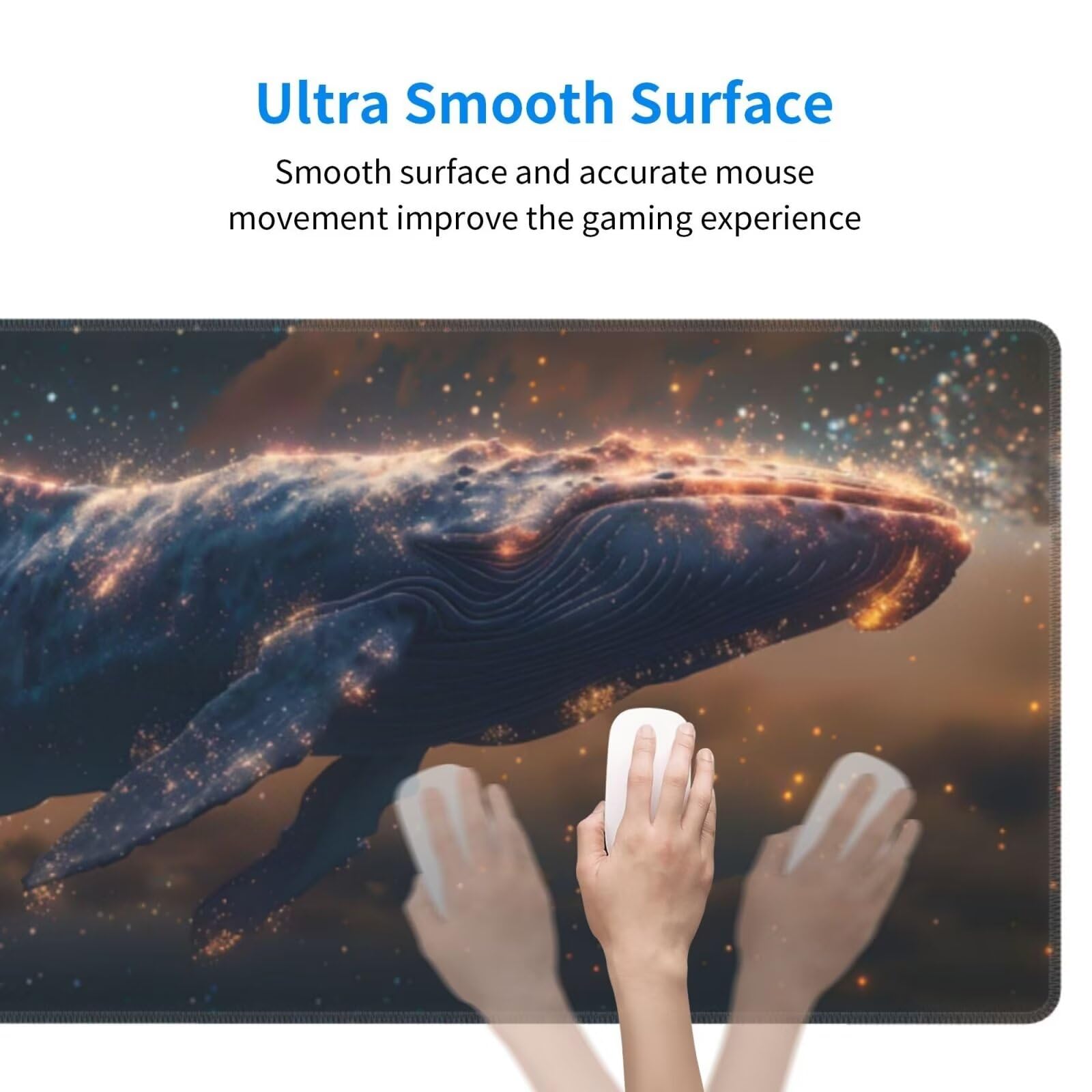 Tappetino Mouse, Tappetino Mouse Gaming Grande XXL 1500x800x3mm Tappetino Scrivania Mouse Pad, Base in Gomma Antiscivolo, Bordi Cuciti,Lavabile, Mousepad per Ufficio e Gaming (Balena stellata) R-680