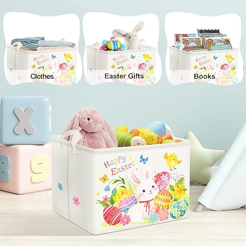 Miniatura 5 de Clastyle Cesta de Pascua grande para niños y niñas, huevos de Pascua, conejito, cesta de regalo, libro vacío, organizador de pecho, ropa, toalla