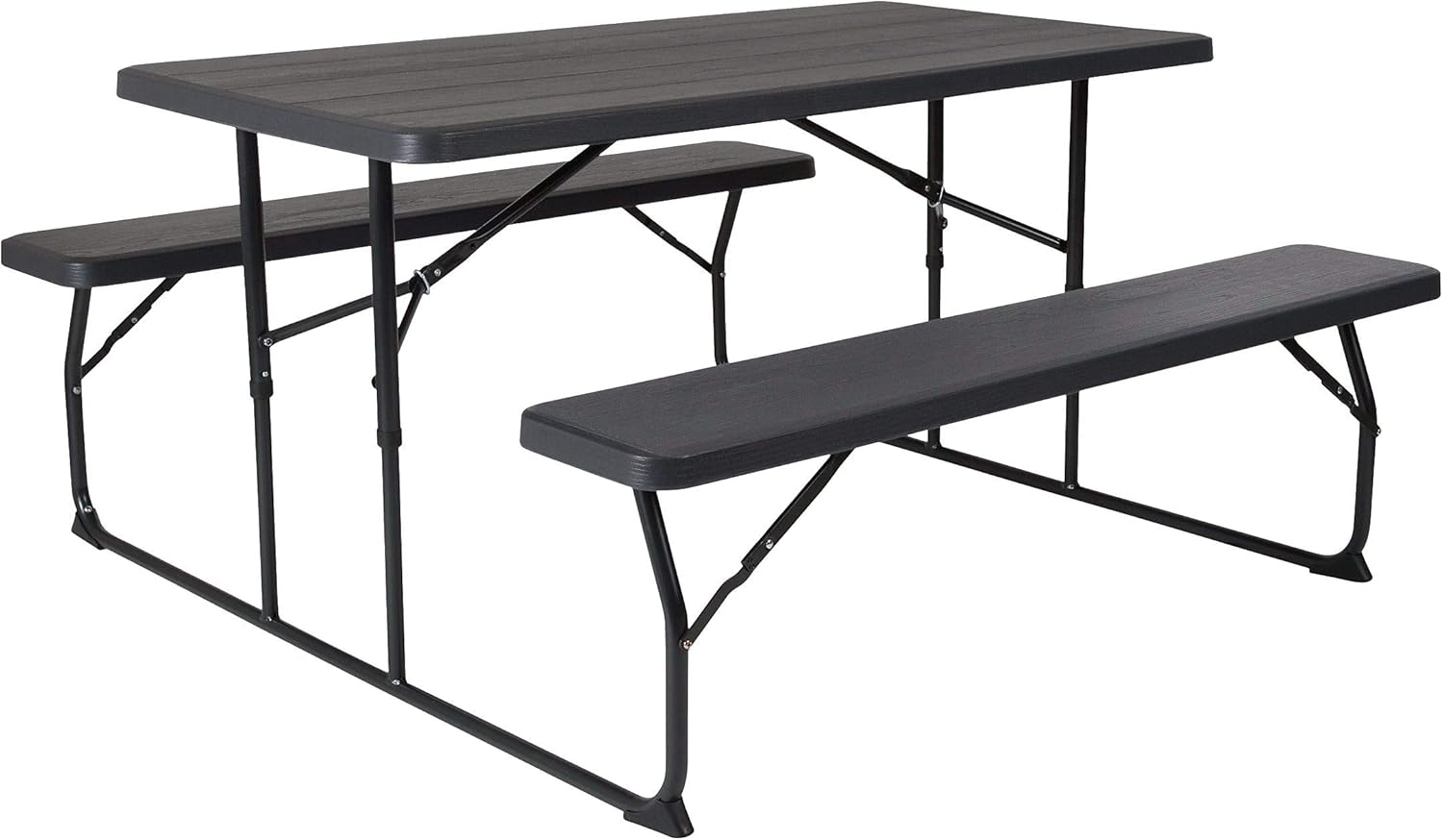 Flash Furniture Insta-Fold Picnic Table - Charcoal Wood Grain Folding Picnic Table Bench Set for Adults - 4.5 Foot Folding Table