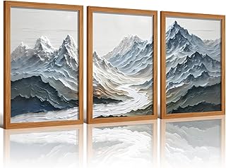 KHYEY 3 Piece Textured Mountain Canvas Wall Art 16x24 Inch Framed 2D Fla...
