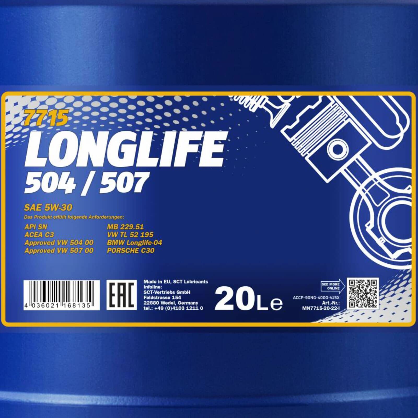 20L Mannol Longlife Öl 5W-30 Motoröl 504.00 507.00 LL-04 + Auslaufahn | MN7715-20,
