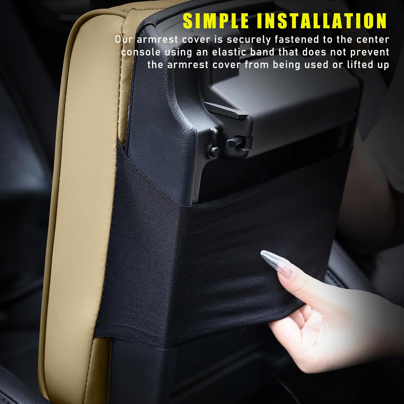Cuscino per console centrale auto, universale, impermeabile, in pelle, per bracciolo auto, protezione per sedile auto, con morbida schiuma di memoria, accessori per auto (beige)