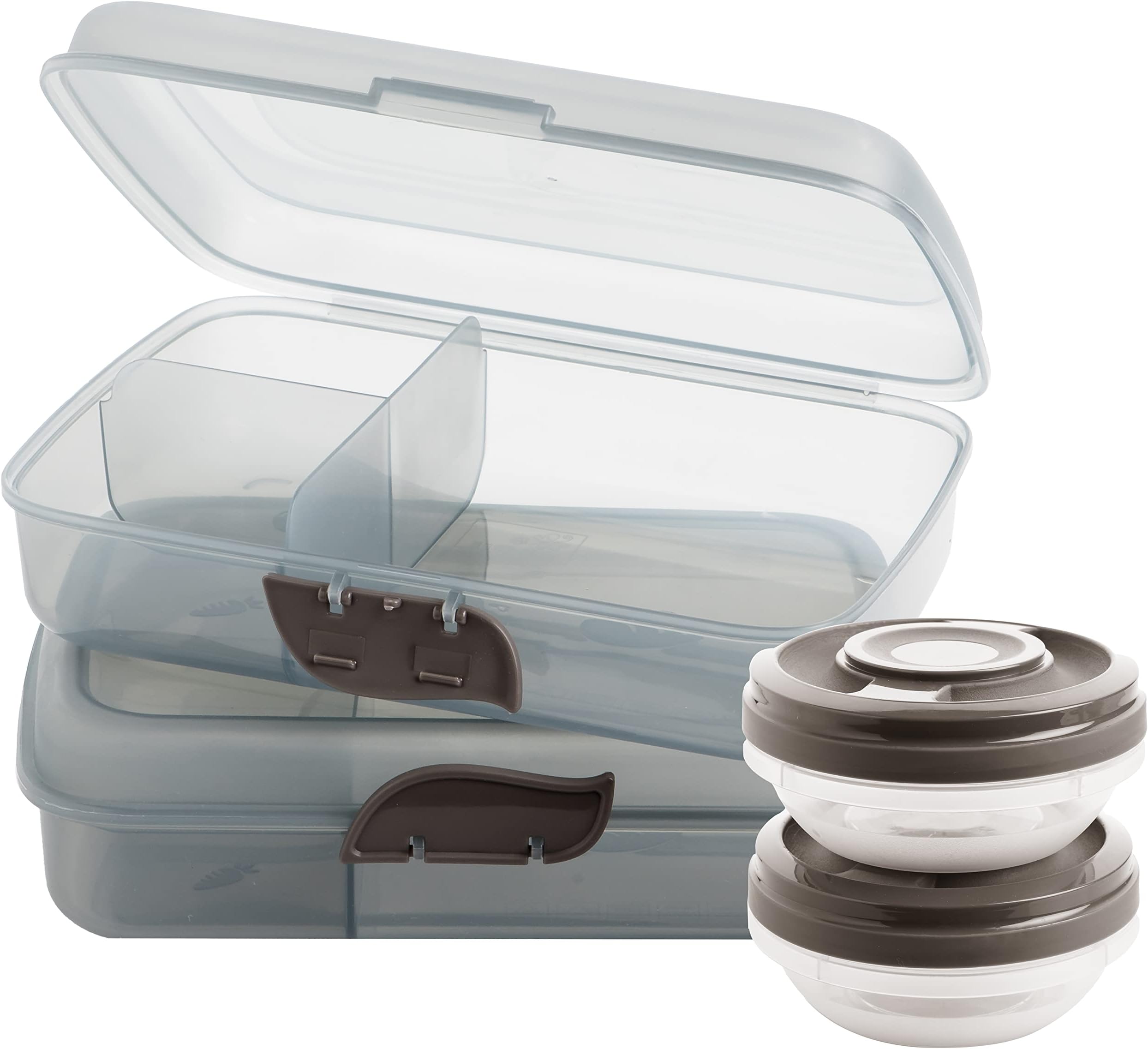 2friendsLunch boxes, 2 pieces + 2 screw lid boxes, with 3 dividers and click closure, without BPA + plasticisers, 100% recyclable