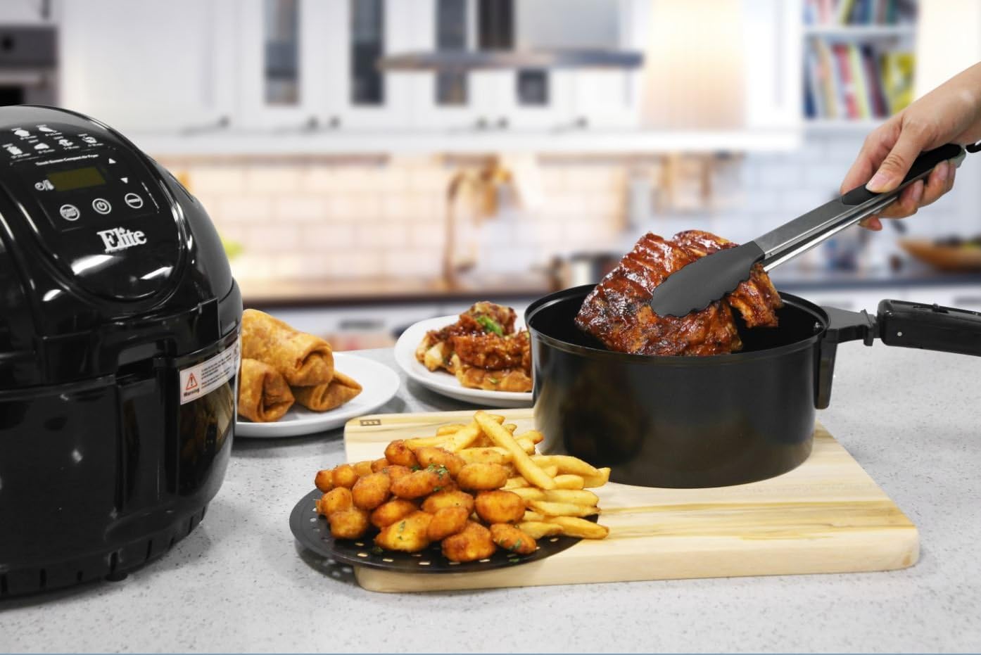 Elite Gourmet EAF-2500D Dual Basket 3.5Qt Electric Digital Hot Air Fryer, 1400-Watts, Oil-Less Healthy Cooker, Temp/Timer Settings, PFOA/PTFE Free, Includes 26 Full Color Recipes, Black