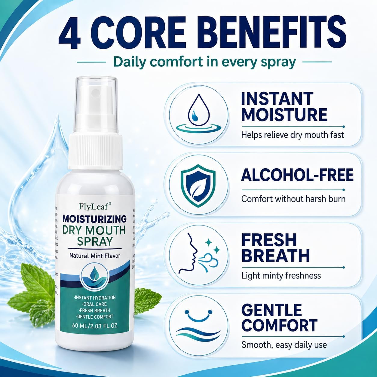Dry Mouth Spray for Adults, Long-Lasting Oral Moisturizer, 2 Fl Oz