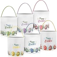 Vista 11 de Honeydak 6 cestas de caza de huevos de Pascua para niños, conejo, de lona, bolsas de cubo (esponjosas)