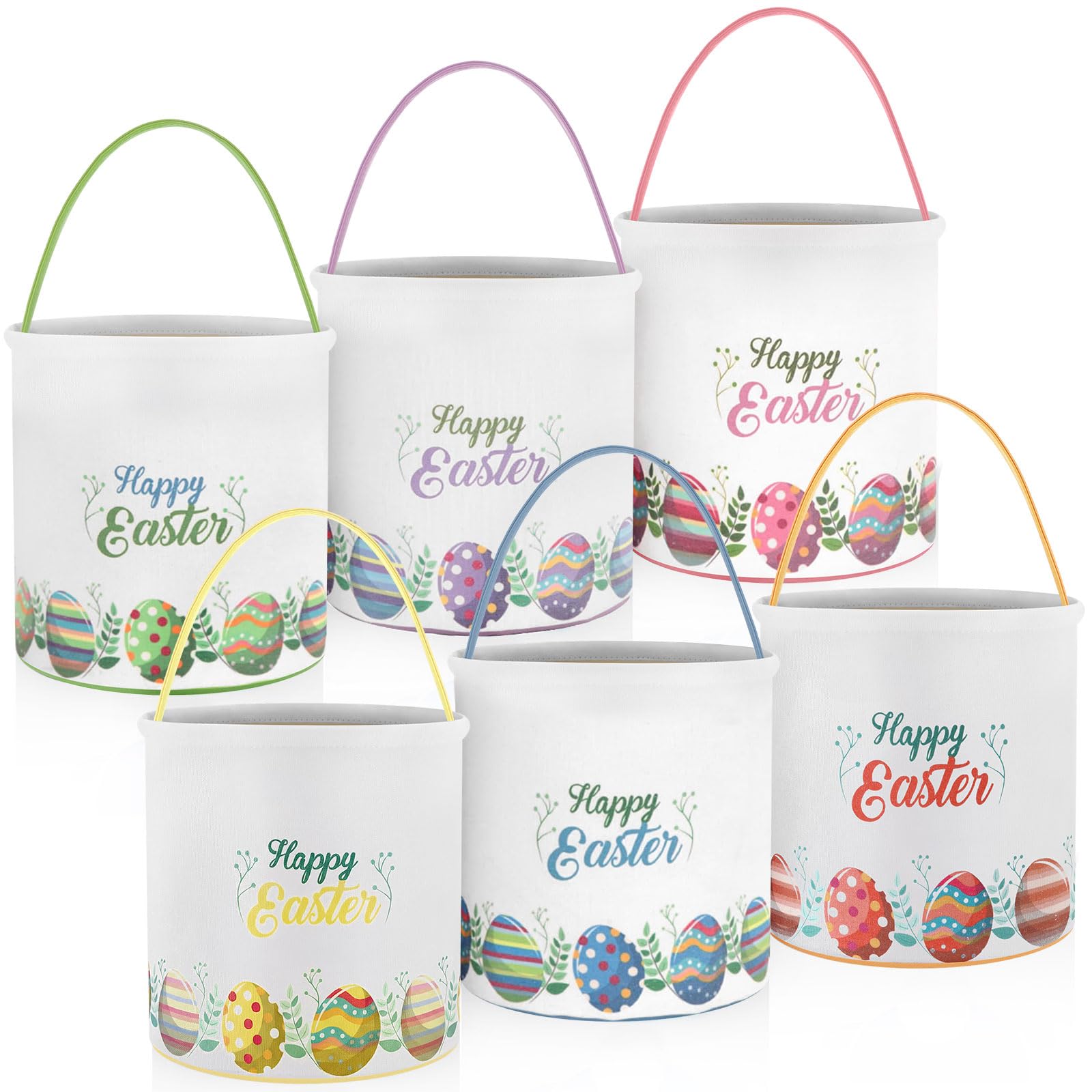 Honeydak 6 PCS Colorful Eggs Bunny Canvas Basket for Kids Carry Tote