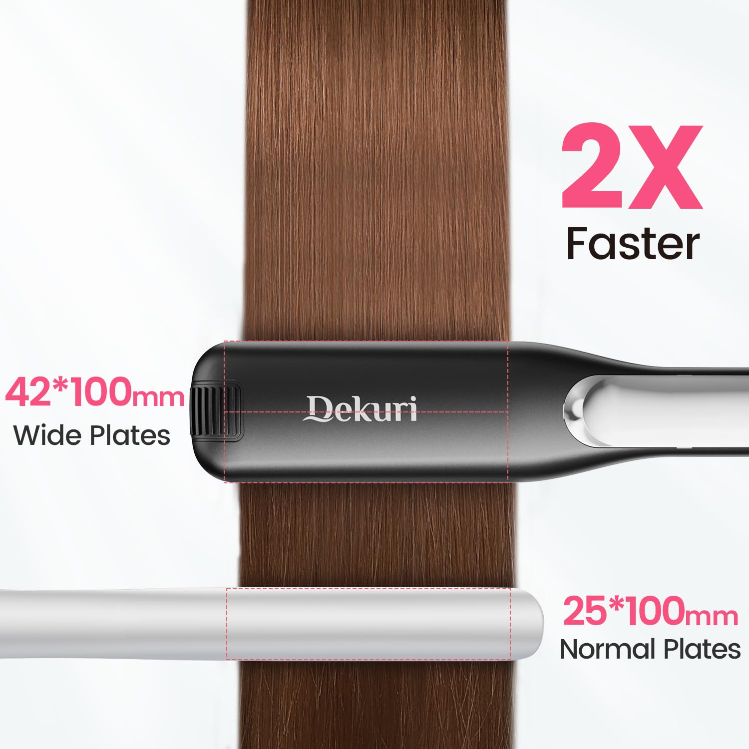 Dekuri plancha pelo,planchas del pelo de 42mm de ancho,plancha cerámica sin fricción a base de agua,plancha de pelo profesional para mujeres,120°C-230°C,Negro