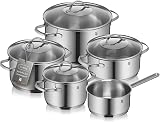 WMF Provence Plus, Set Pentole Acciaio Inox 18/10 Lucido, con Coperchio in Vetro, Scala Graduata Interna, Adatto a Cottura su Gas, Induzione e Forno, Resistenti Fino a 250°C, Lavabili in Lavastoviglie - 1