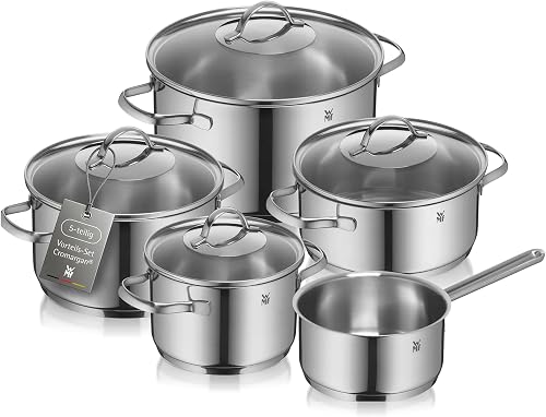 WMF Provence Plus, Set Pentole Acciaio Inox 18/10 Lucido, con Coperchio in Vetro, Scala Graduata Interna, Adatto a Cottura su Gas, Induzione e Forno, Resistenti Fino a 250°C, Lavabili in Lavastoviglie - 1