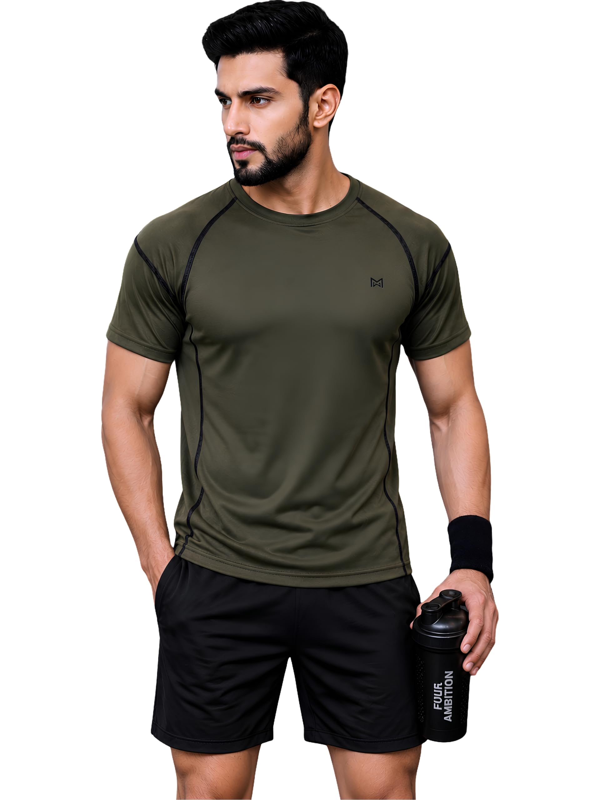 Men Polyester Solid Quick Dry Sports Gym T-Shirt Breathable Moisture-Wicking Half Sleeve Round Crew Neck Regular Fit Active Wear for Running and Training-image-4