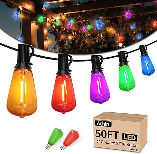 Miniatura 8 de Cadena de luces LED para exteriores de 50 pies, regulable, ST38, cálida, Edison para exteriores, impermeable, con 25+2 bombillas inastillables,