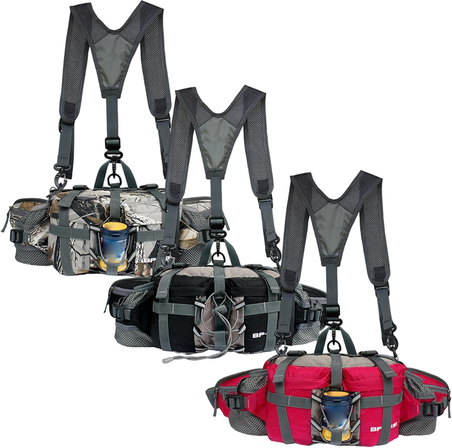 Hiking Fanny Pack for Women Men, Waterproof Waist Pack with Water Bottle Holder & Shoulder Straps Lumbar Hip Belt Bag, 1#