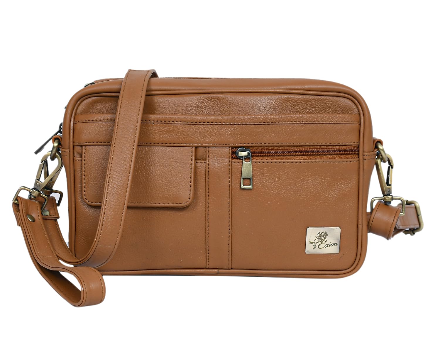 Exion Handmade Navy Leather Toiletry Bag for Men & Women – Unisex Dopp Kit & Cosmetic Travel Organizer | Full-Grain Cowhide Leather | Waterproof Liner (NDM-Hazel Nut)