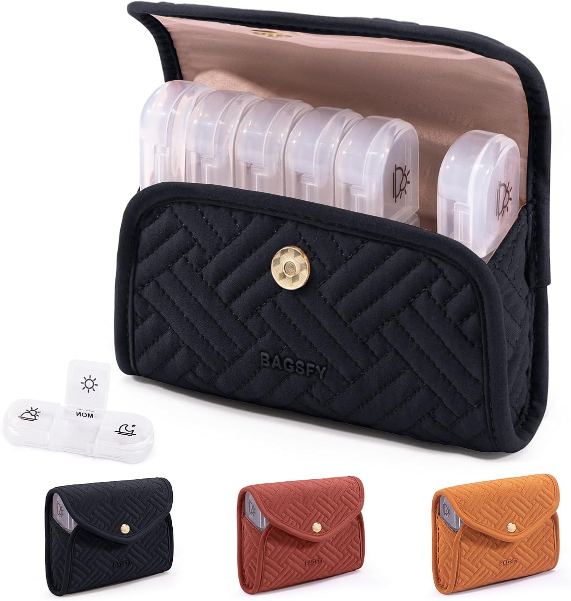 BAGSFY Weekly Pill Organizer 3 Times a Day in a Cute Fabric Pill Case, Medicine Pill Organizer, Pill Box, Portable Travel Pill Case, Pill Container for Medication, Vitamins, Fish Oils, Supplements