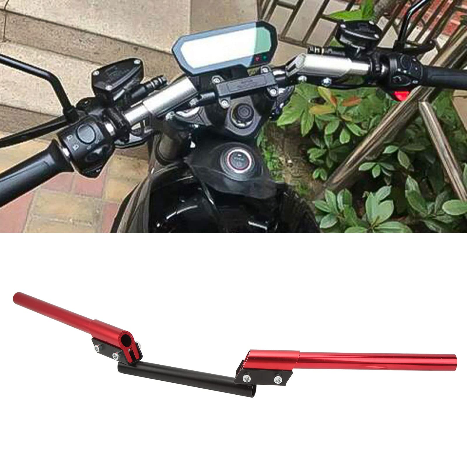 Manillar de Motocicleta de 22 mm, Manillar de Aleación de Aluminio de Ajustable Universal para Coche Deportivo, Scooter, Tranvía, ATV, Motocicleta, Bicicleta Deportiva(Rojo)