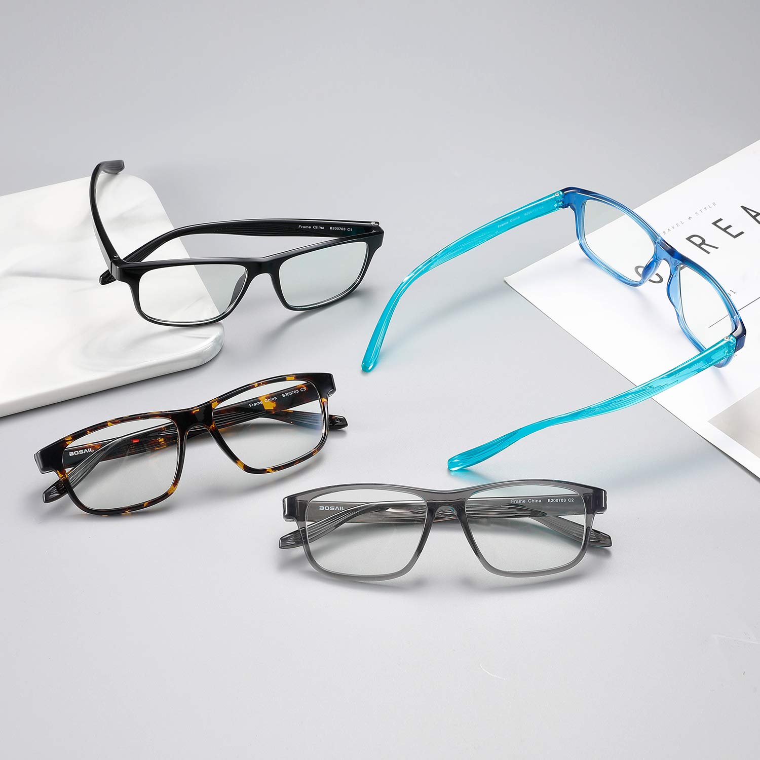 BOSAIL Blue Light Blocking Glasses TR90 Lightweight Square Frame,Anti Glare UV Eyestrain, Fashion Computer Eyeglasses for Men Women