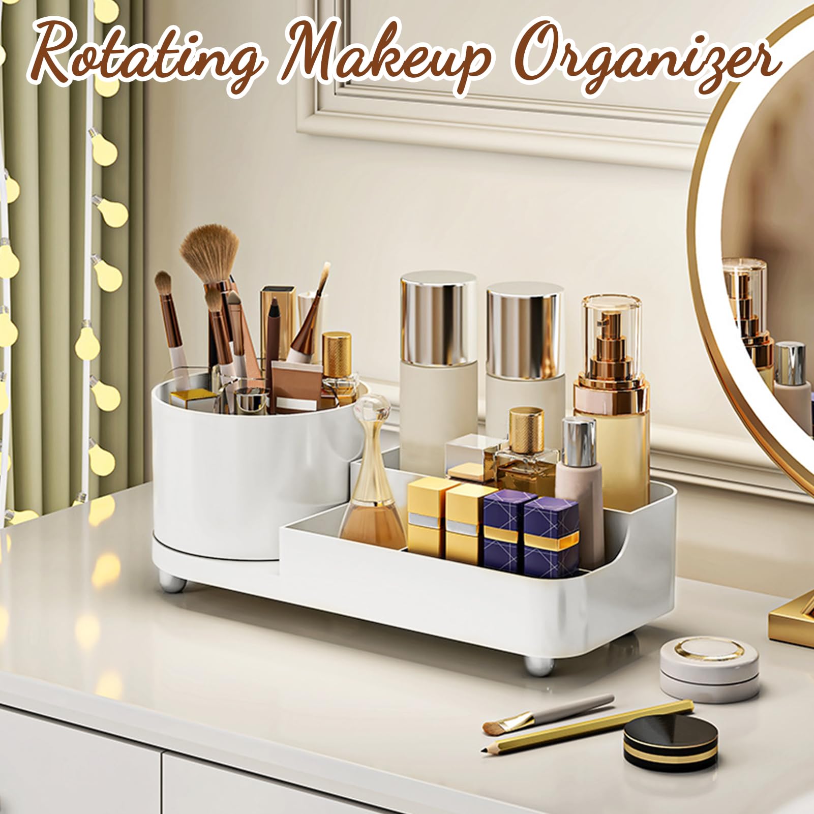 Drehbarer Make-up Organizer – 360° Kosmetik-Aufbewahrung Mit Fächern Für Schminktisch, Bad & Mehr