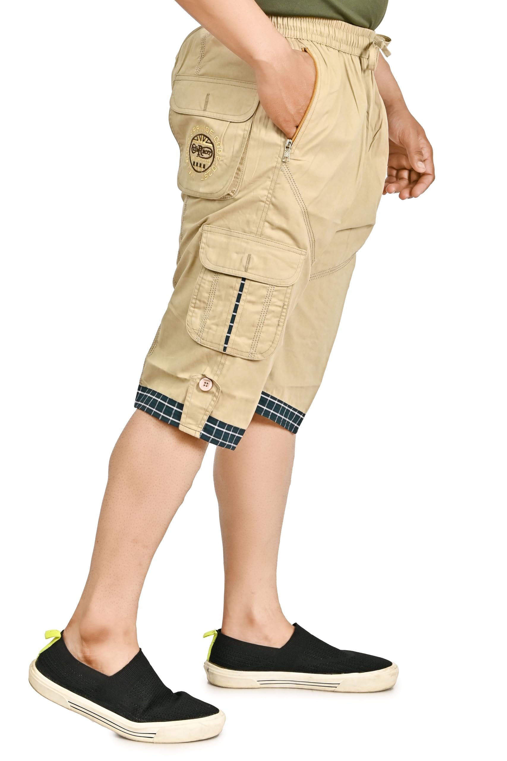 Smart Trading Men's Cargo Shorts,Drawstring Waist, Plaid Trim, Knee Length, Three Quart/Three Fourth Capri-picture-31