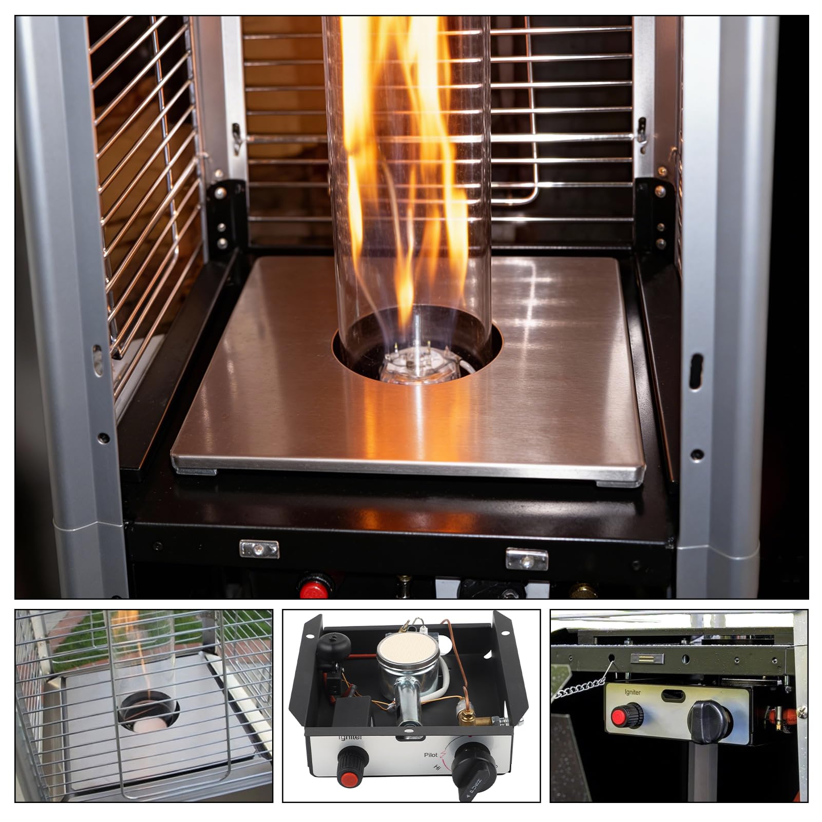 Terrassenstrahler Brennermodule 47000 BTU Terrassenstrahler Brenner Steuerbox Ersatzteile Glasrohrheizungen Steuereinheit mit Thermoelement für Außenturm Propangasheizungen (B)