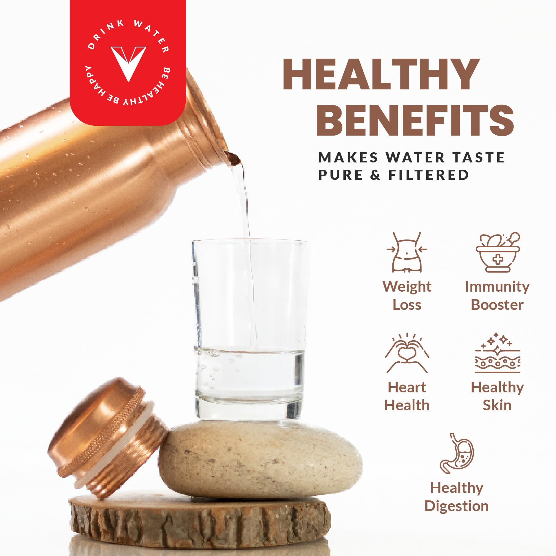Wasserflasche aus reinem Kupfer zum Trinken, auslaufsichere Reise-Wasserflasche aus Kupfer für Fitnessstudio, reines Kupfergefäß, 950 ml