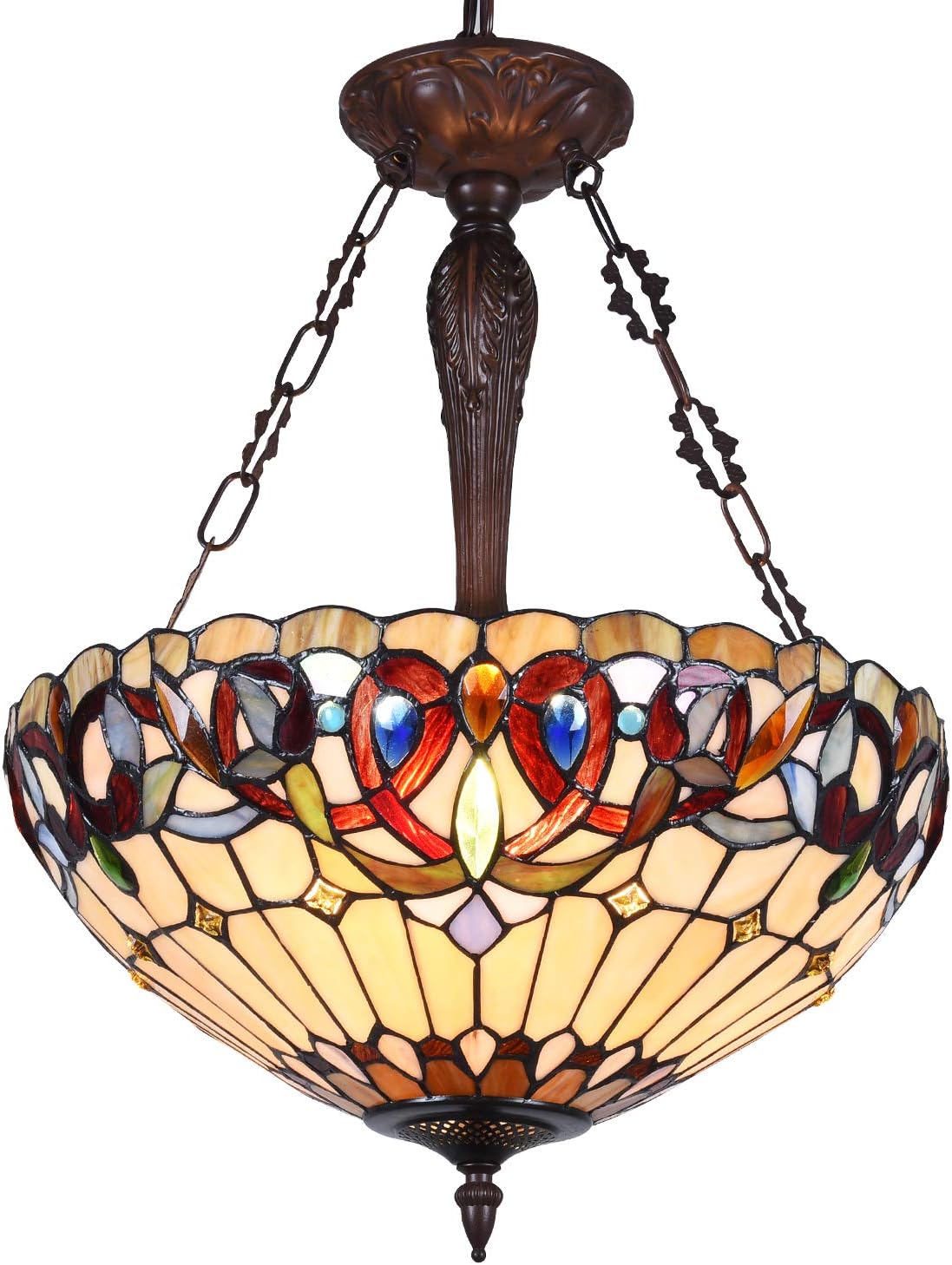Infront Tiffany Ceiling Light Pendant Lights 18" Wide 3 Light Victorian Style Chandeliers for Living Room Stairway Foyer Entryway