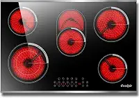 Cooktop Elétrico de 30", Fogão Elétrico Embutido de 5 Queimadores com Estrutura de Metal de Proteção de Vidro, Cooktop de Vidro Radiante de 8400 W, Trava de Segurança, Temporizador de 99 Minut