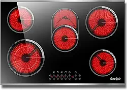 Cooktop Elétrico de 30", Fogão Elétrico Embutido de 5 Queimadores com Estrutura de Metal de Proteção de Vidro, Cooktop de Vidro Radiante de 8400 W, Trava de Segurança, Temporizador de 99 Minut