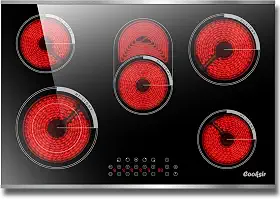 Cooktop Elétrico de 30", Fogão Elétrico Embutido de 5 Queimadores com Estrutura de Metal de Proteção de Vidro, Cooktop de Vidro Radiante de 8400 W, Trava de Segurança, Temporizador de 99 Minut